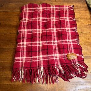VTG PENDLETON USA 100% WOOL PLAID FRINGED BLANKET